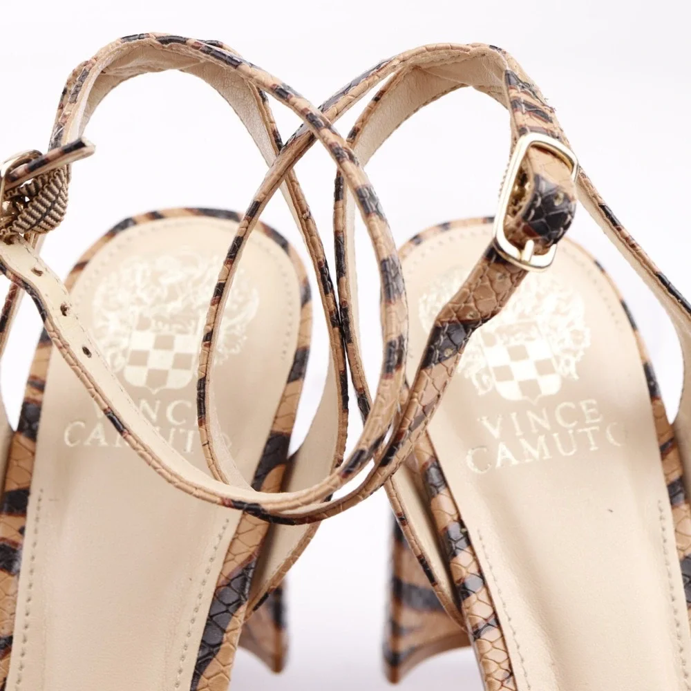 Vince Camuto Womens Kresseya Sandals Size 9 Brown Animal Print Ankle Strap Shoes